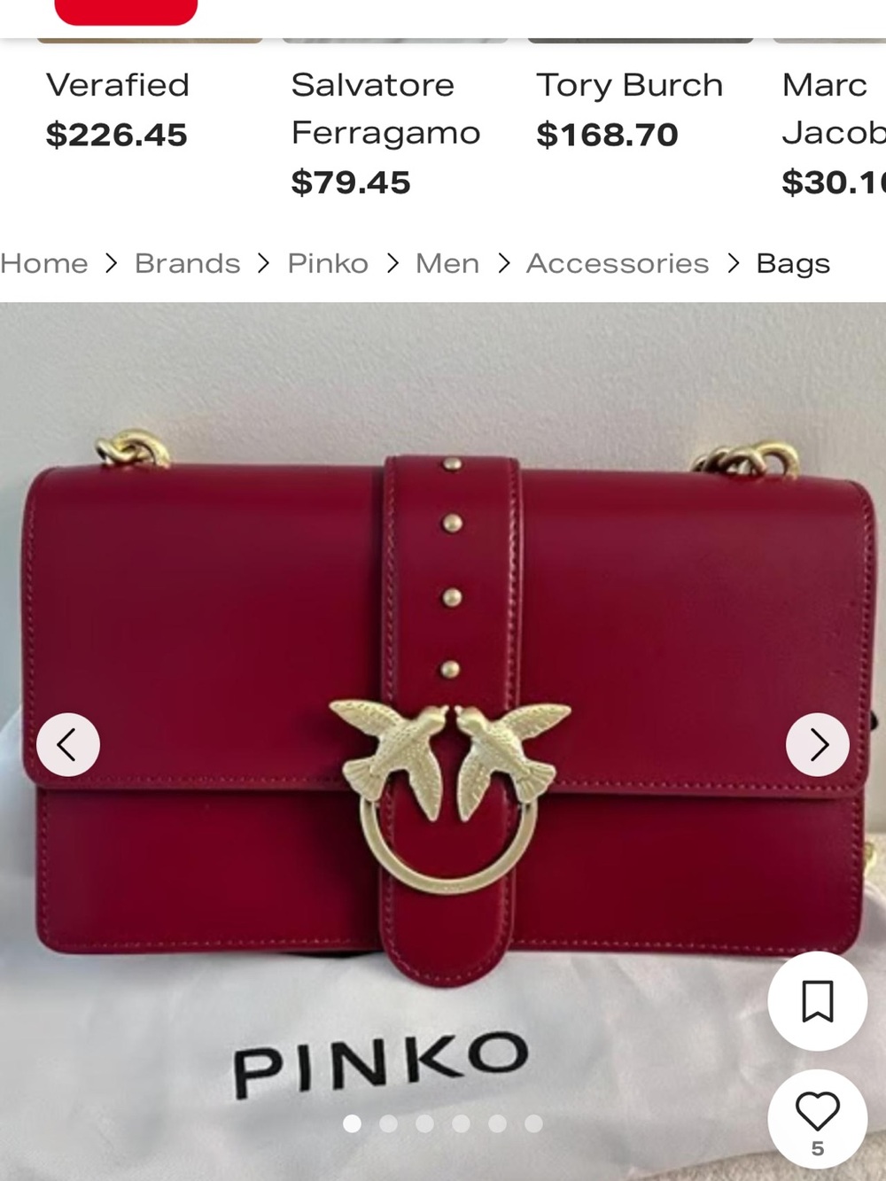 Pinko Red Leather Shoulder Bag with Gold Love Birds Hardware